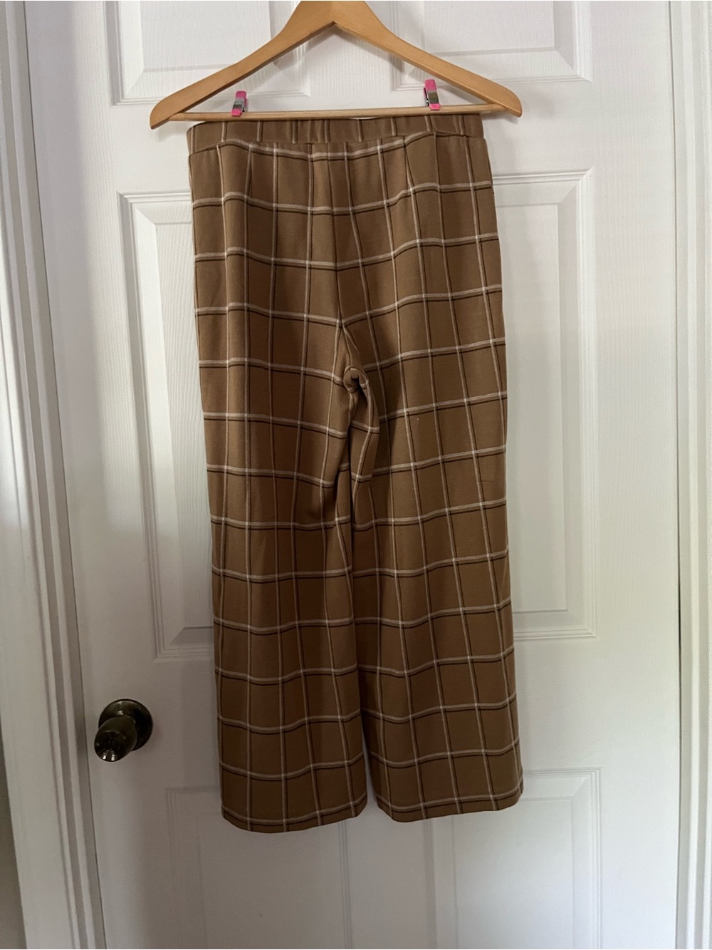 J. Jill SzS Tan/Black/White Windowpane Ponte Knit Full-Leg Cropped Pants - Picture 2 of 7